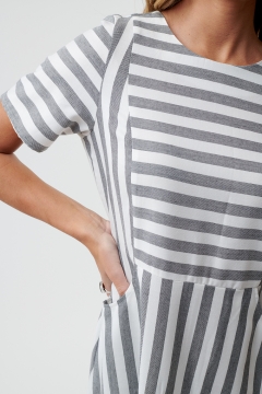 womens gray and white striped top side panel modest dress